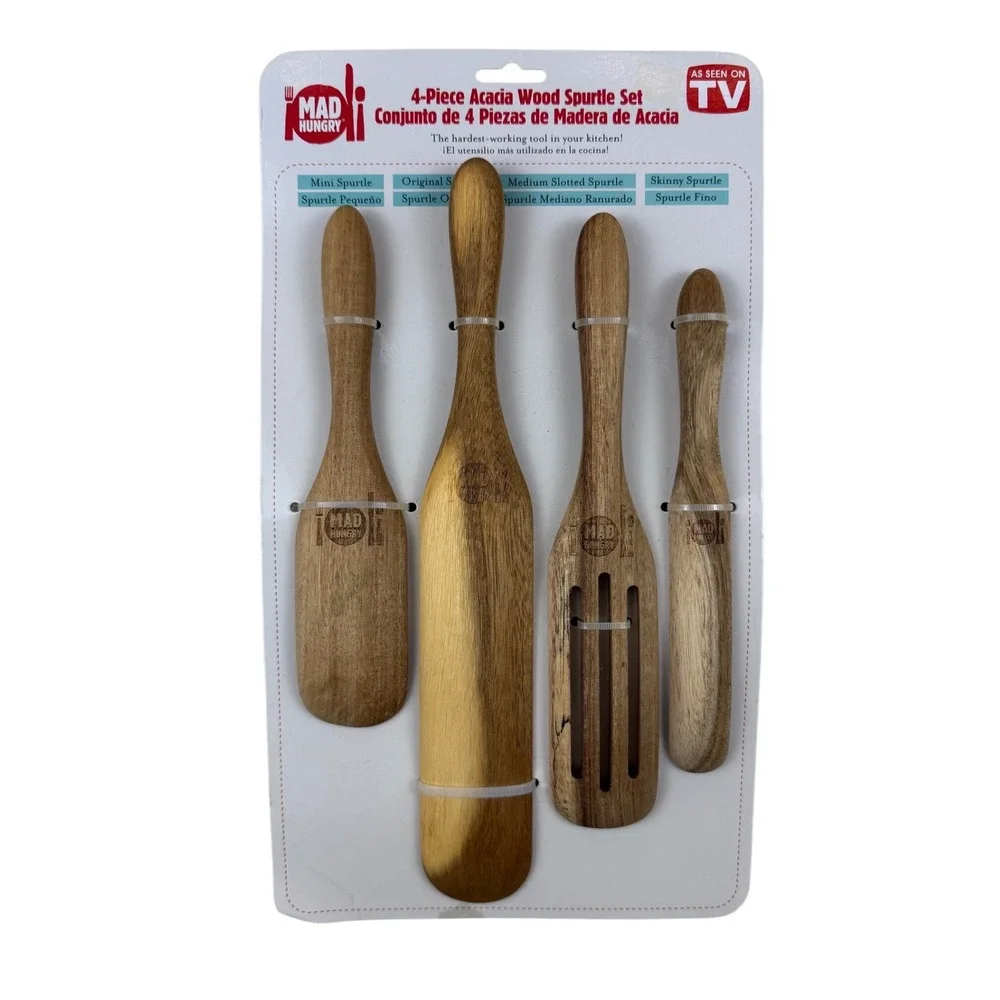 Mad Hungry 4-Piece Acacia Wood Spurtle Set Kitchen Tools As Seen On TV Kalorik